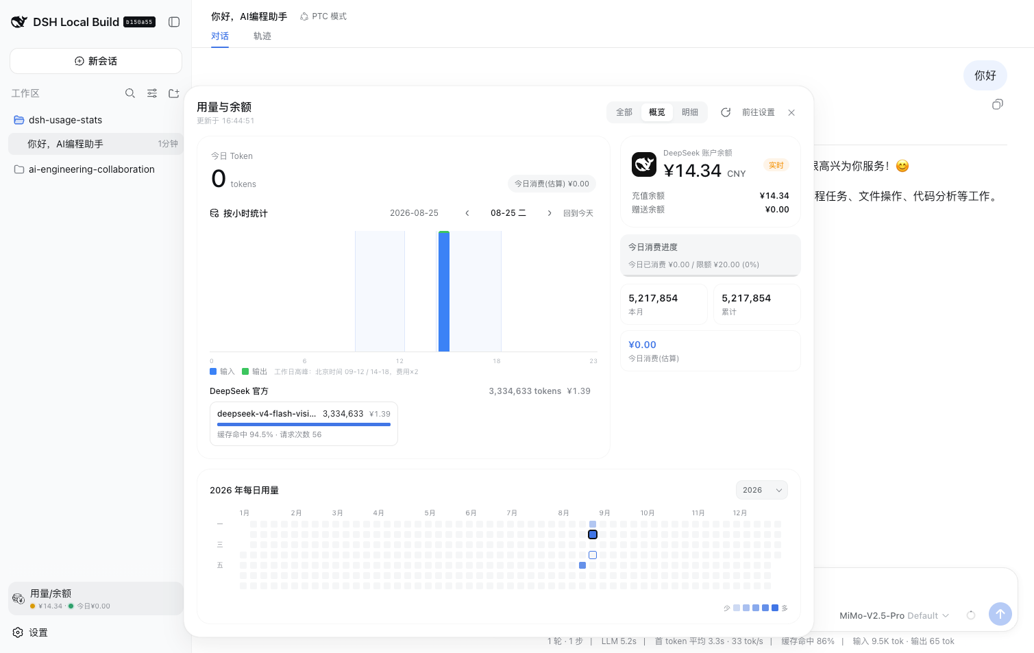 DeepSeek 余额与用量概览